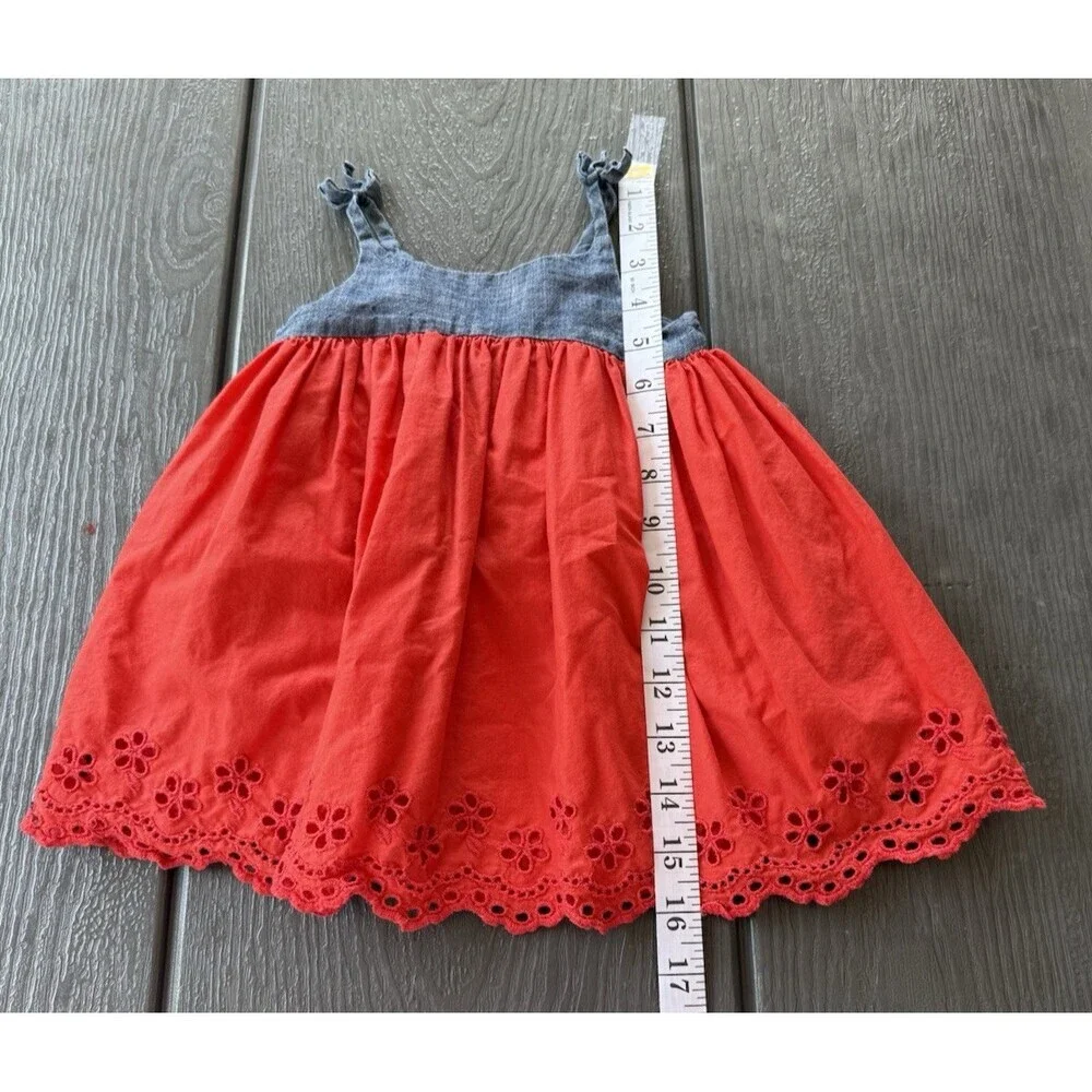 Baby Gap Girl Dress 6-12 Months Eyelet Trim Red Blue USA Chambray